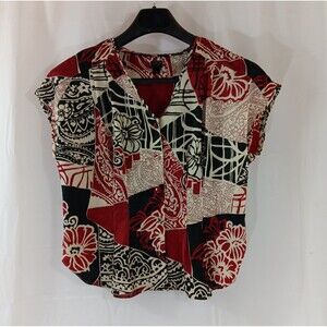 Cabernet Petites Button Up Shirt Women's Size PM Silky Multicolor